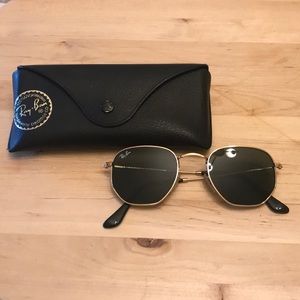 Ray-Ban Gold Green Classic Hexagonal Sunglasses